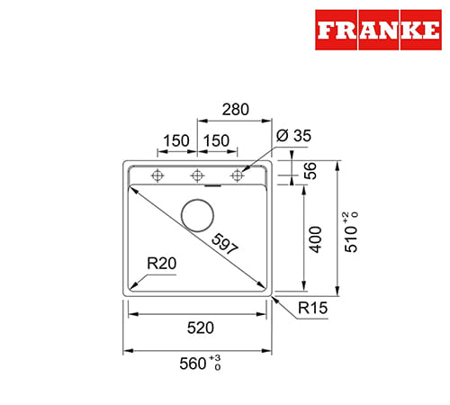 Franke Maris MRG 610-52 TL - Black Matt Kitchen Sink 1 Bowl 56×51 cm - 114.0661.642