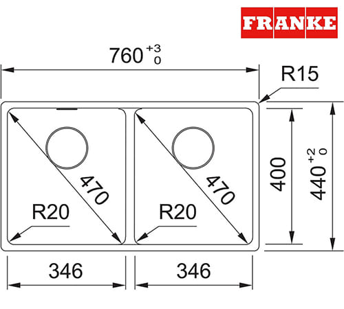 Franke Maris MRG 620-35-35 - Black Matt Kitchen Sink 2 Bowl 76×44 cm - 114.0661.683