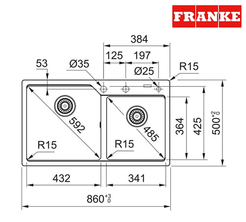 Franke Urban UBG 620-86 - Stone Grey Kitchen Sink 2 Bowl 86×50 cm - 114.0686.773