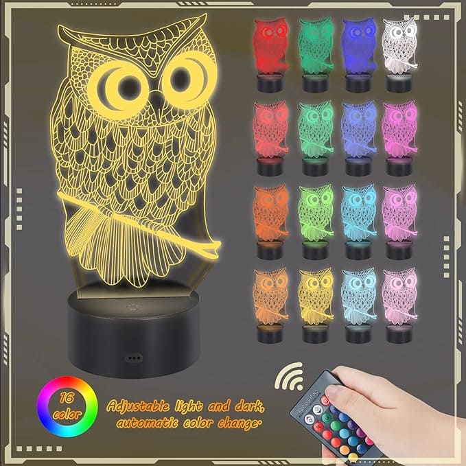 Owl Acrilic Tabe Lamp 16 Colors Change With Remote Control - Charged by USB Or Batteries - B09WDQ6MB3