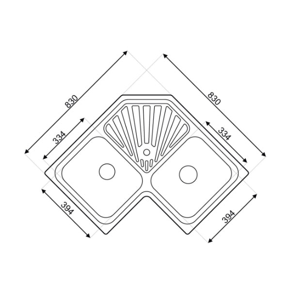 Asil Turkish Stainless Steel 2 Bowls Angle Kitchen Sink 83×83 cm - Asil - AS229