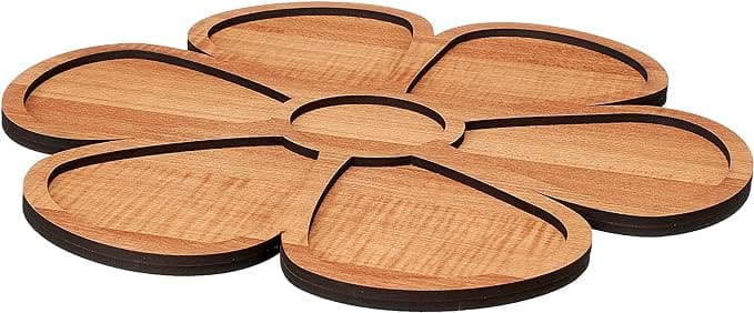 Wooden Rectangular Serving Tray Flower Shape 42 Cm - B09K5NGYG2