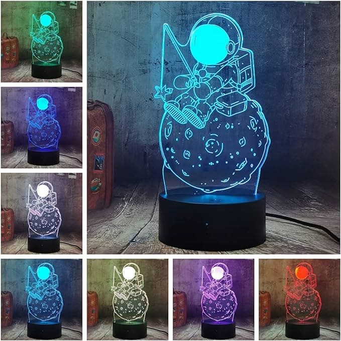 Astronaut Acrilic Tabe Lamp 7 Colors Change With Remote Control - Charged by USB Or Batteries - B09D7F2JBM