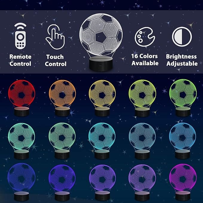 Soccer Acrilic Desk Lamp With Remote Control & 16 Changing Lights - Work With USB Or Batteries - B07VCRD6C8
