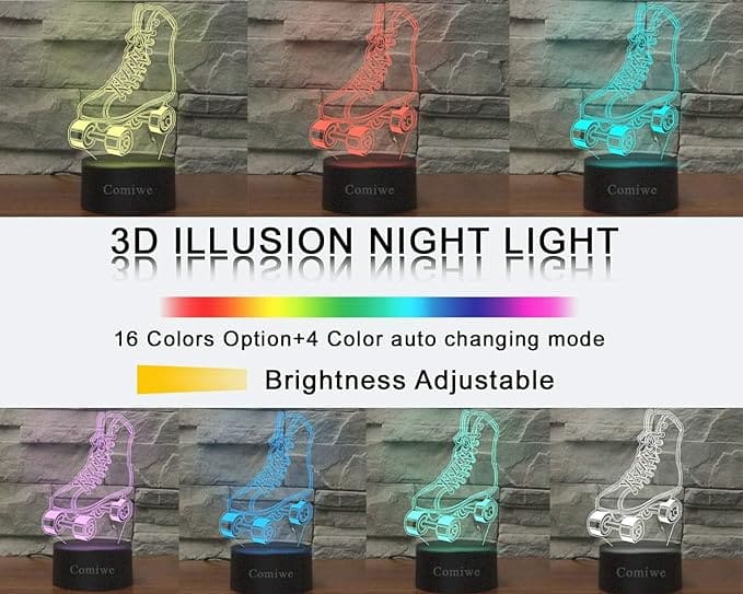 Roller Skates Acrilic Tabe Lamp 16 Colours Change With Remote Control - Charged by USB Or Batteries - B07K61DZ1Y