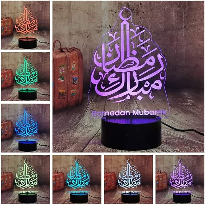 3D Acrylic Ramadan Lamp Night Light 7 Colors USB Touch Remote Changing Decoration - B08XBBZY3G