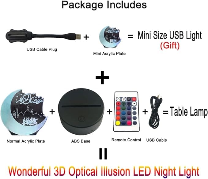 Ramadan Karim Acrilic 16 Color Desk Lamp With Plastic Base - Charged By USB Or Batteries - B09WY6LZ3F