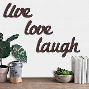 لوحة فنية جدارية خشبية مفرغة بتصميمات هندسية بنمط كلمات «Live Love Laugh»،بني، 5.7× 11.7 بوصة - B08LTCVQ6V