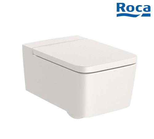 Roca Inspira Squared Wall Mounted Rimless Toilet With Douche & Soft Close Cover - Beige - A346537650+A80153265B