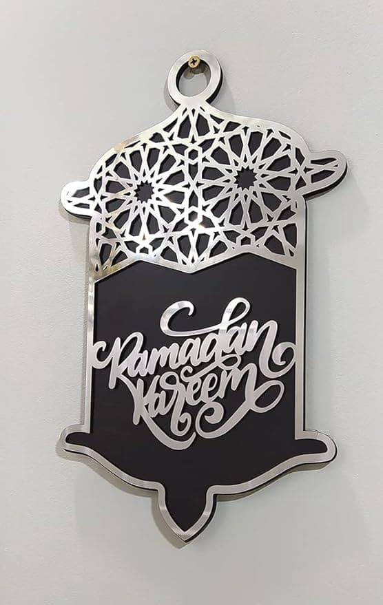 Ramadan Kareem Islamic Glitter Ornament 32 * 20cm Silver - B0BWSN53QS