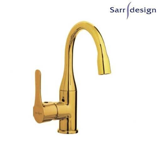 Trinity Single Lever Basin Mixer With Swivel Tube Spout & Push-up Waste Gold - Sarrdesign - SD1048-D-GP