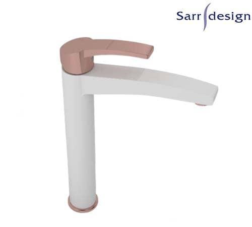 Amazon Single Lever Long Basin Mixer With Push-up Waste White & Rose Gold - Sarrdesign - SD1123-D-WRG