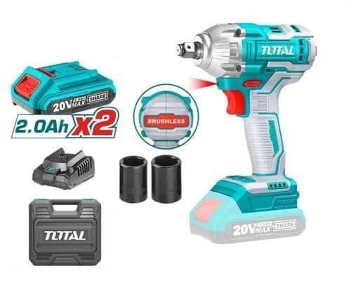 Total Imapct Wrench, Brushless Motor, 20V, 300NM with Work Light, Charge Indicator, 3PCS Sockets, 3300BPM Impact Rate, 2PCS 2.Ah Battery Pack, Charger, Canvas Bag - TIWLI2001