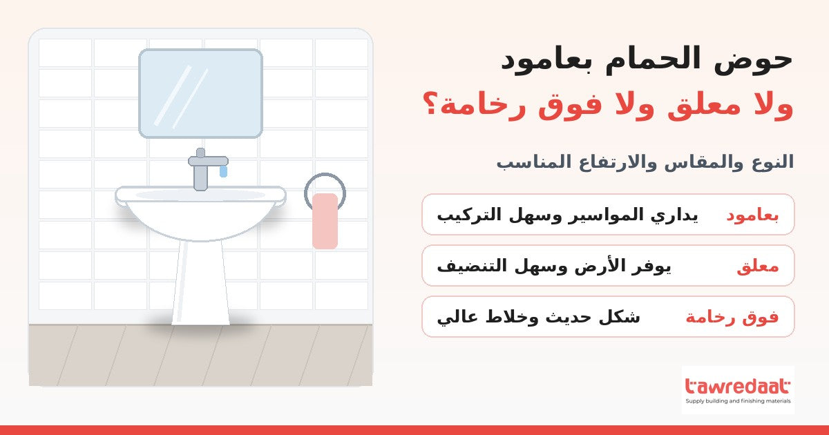 دليل اختيار حوض الحمام: بعامود ولا معلق ولا فوق رخامة والمقاس المناسب - توريدات