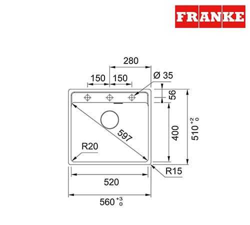 Franke Maris MRG 610-52 TL - Black Kitchen Sink 1 Bowl 56×51 cm - 114.0661.643