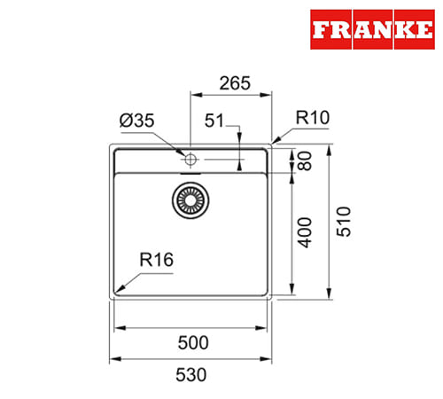 Franke Maris Mr× 210-50TL - Stainless Steel Kitchen Sink 1 Bowl 53×51 Cm - 127.0525.273