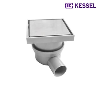 Kessel - Squared Point Drain with Tileable Cover & Lateral Outlet 50 mm 150x150 mm - 375020016