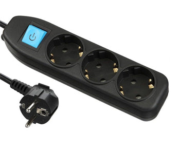مشترك 3 مخرج بمفتاح - كابل 2 متر - اسود 250V / 3500W / 16A - 6224009746248