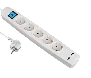 مشترك 5 مخرج بمفتاح - كابل 2 متر - ابيض 250V / 3500W / 16A - 6224009746255