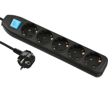 مشترك 5 مخرج بمفتاح - كابل 2 متر - اسود 250V / 3500W / 16A - 6224009746262