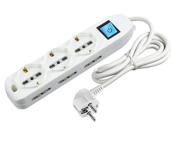مشترك 9 مخرج بمفتاح - كابل 2 متر - ابيض - 250V / 3500W / 16A - 6224009746293