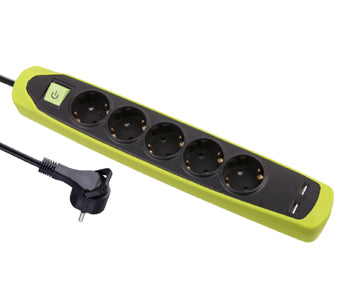 مشترك اى لوك 5 مخرج بمفتاح و 2 USB - كفر سيليكون اخضر - كابل 2 متر - 6224009746309