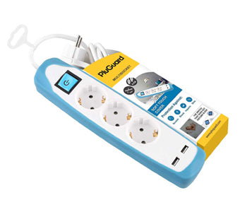 مشترك اى لوك 3 مخرج بمفتاح و 2 USB - كابل 2 متر - ابيض - 6224009746316
