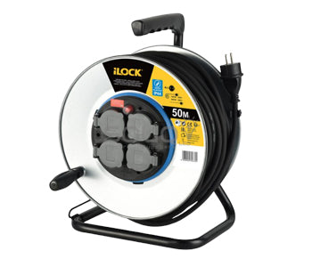 Ilock Aluminium Extension Cable Reel Water Resistant, 4 Schuko Socket 25 Meters Cable Extension Cord - 6224009746569