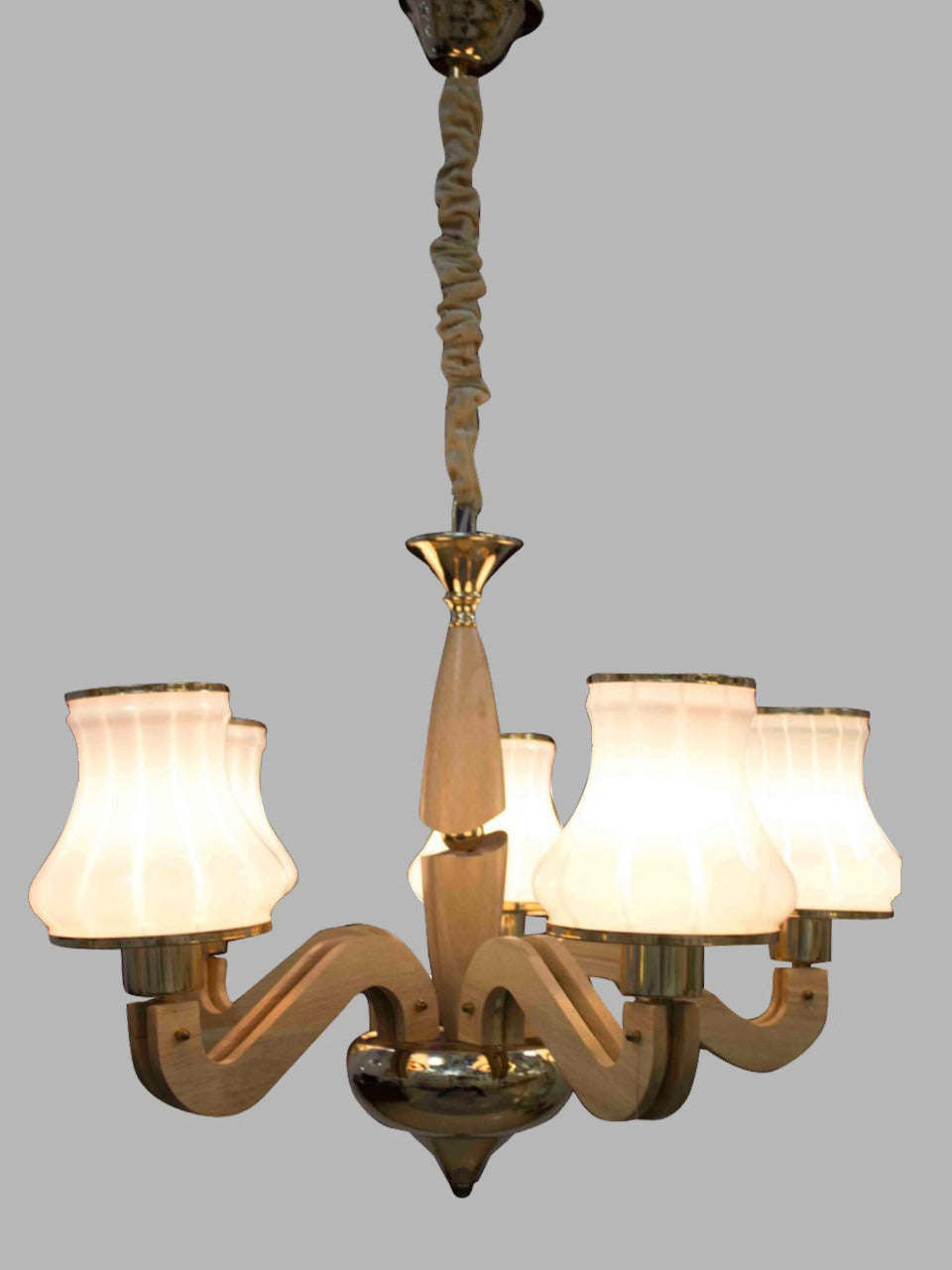 نجفة الطحان للاضاءة خشب*معدن ذهبي - 5 لمبة - 150×45×43 سم - TH-9332/5