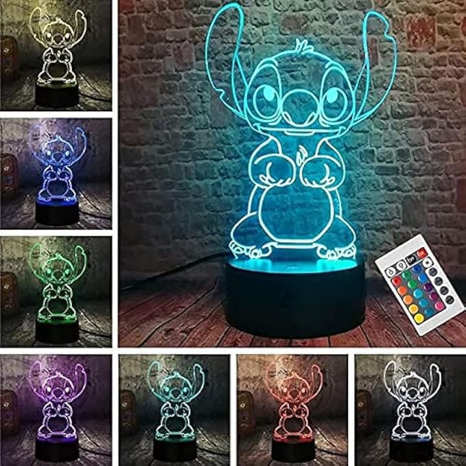 Lilo & Stitch Acrilic Tabe Lamp 7 Colors Change With Remote Control - Charged by USB Or Batteries - B09Q12VRLM