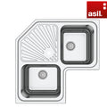 Asil Turkish Stainless Steel 2 Bowls Angle Kitchen Sink 83×83 cm - Asil - AS229