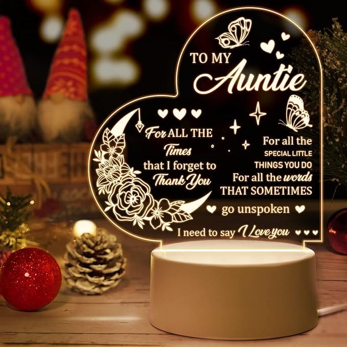 Heart Shaped Acrilic Desk Lamp For Aunt With Plastic Base & Switch Control - Charged By USB - B0BQD9W7RJ