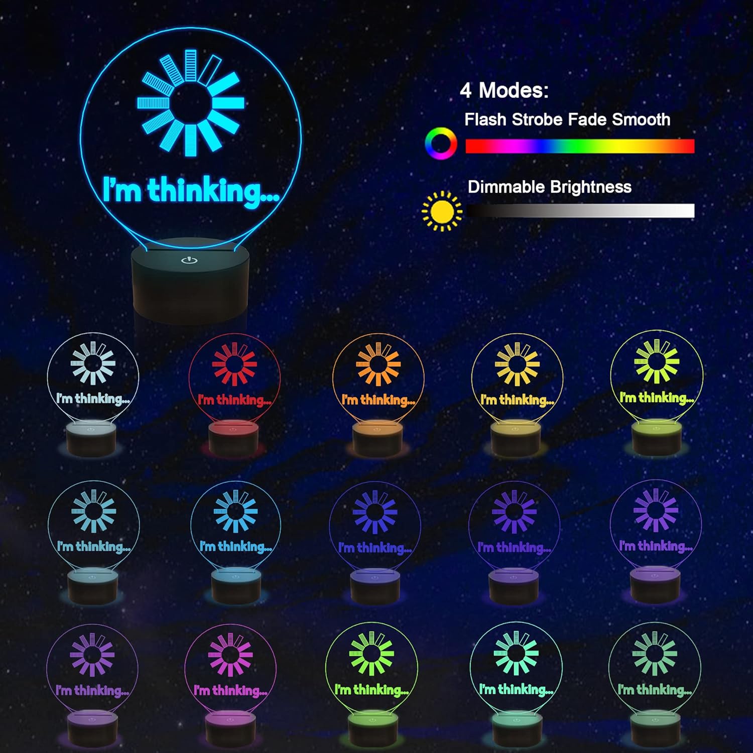 مصباح مكتب اكريليك علي شكل "Iam Thinking " بقاعدة بلاستيكيه 16 لون متغير يعمل بالUSB او البطاريات و يشمل ريموت تحكم عن بعد - B08X77W6VW
