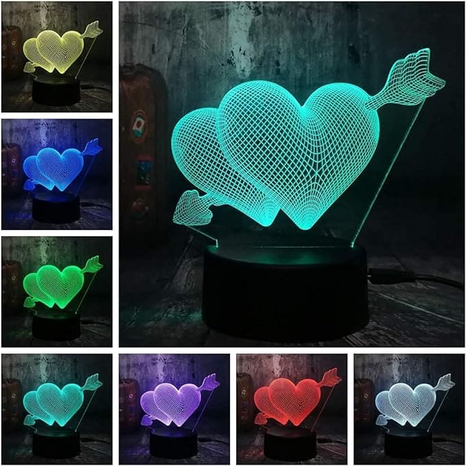 Heart Shaped Acrilic 16 Color Desk Lamp With Plastic Base - Charged By USB Or Batteries - B09TTF8R6N
