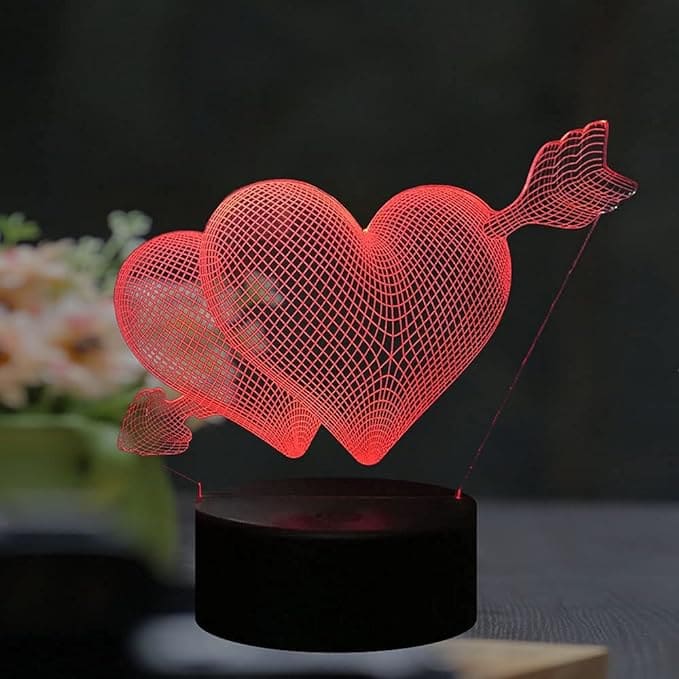 Heart Shaped Acrilic 16 Color Desk Lamp With Plastic Base - Charged By USB Or Batteries - B09TTF8R6N