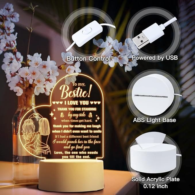 Heart Shaped Acrilic Desk Lamp With Plastic Base & Switch Control - Charged By USB - B0BL72JHGH