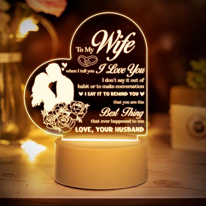 Heart Shaped Acrilic Desk Lamp For Wife With Plastic Base & Switch Control - Charged By USB - B0BBG9F4XF