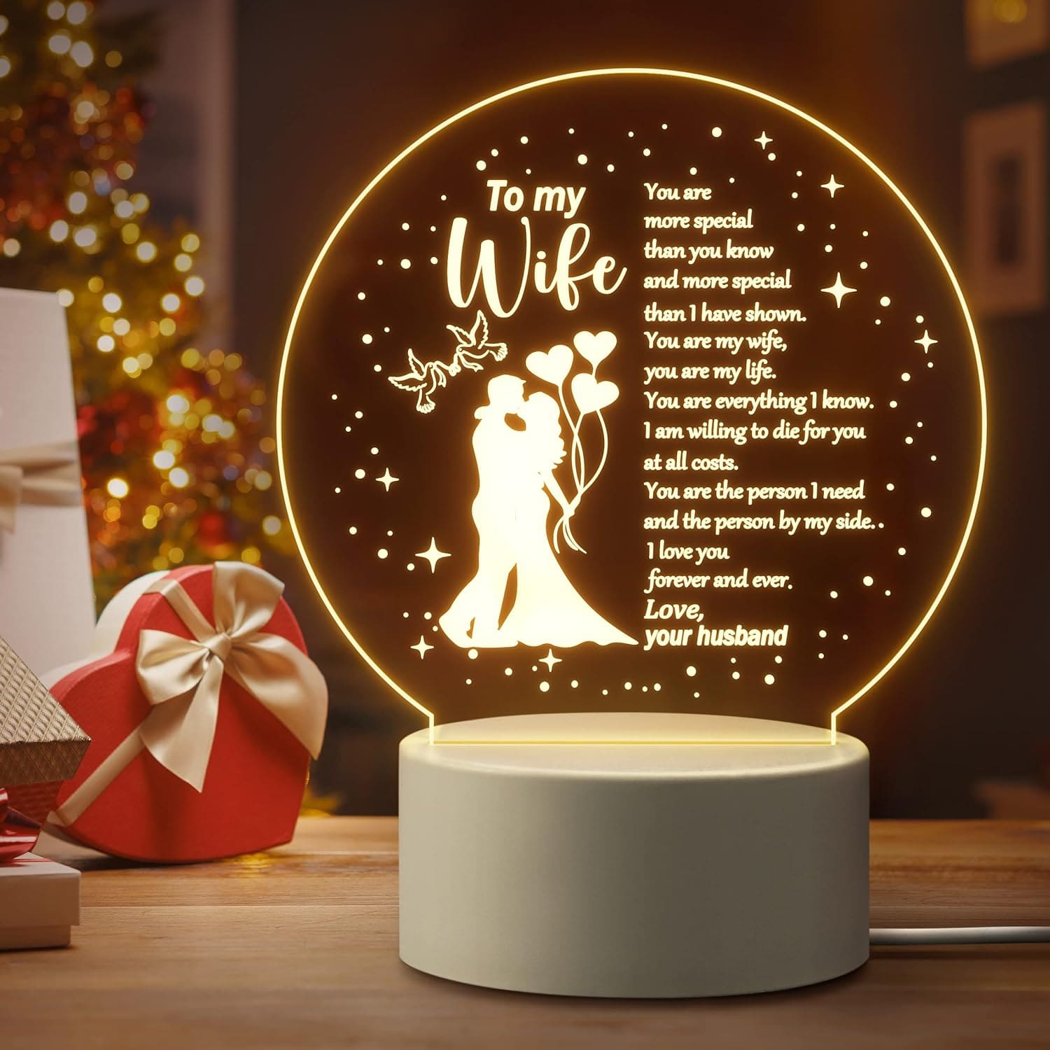 Circular Shaped Acrilic Desk Lamp For Wife With Plastic Base & Switch Control - Charged By USB - B0BGHRK8Z9