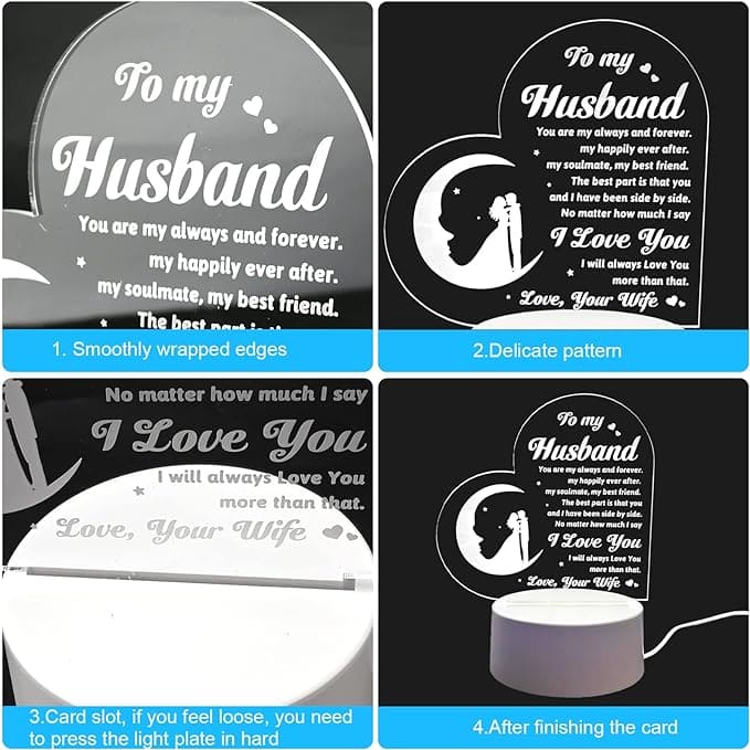 Heart Shaped Acrilic Desk Lamp For Husband With Plastic Base & Switch Control - Charged By USB - B0BKQ8S1PF