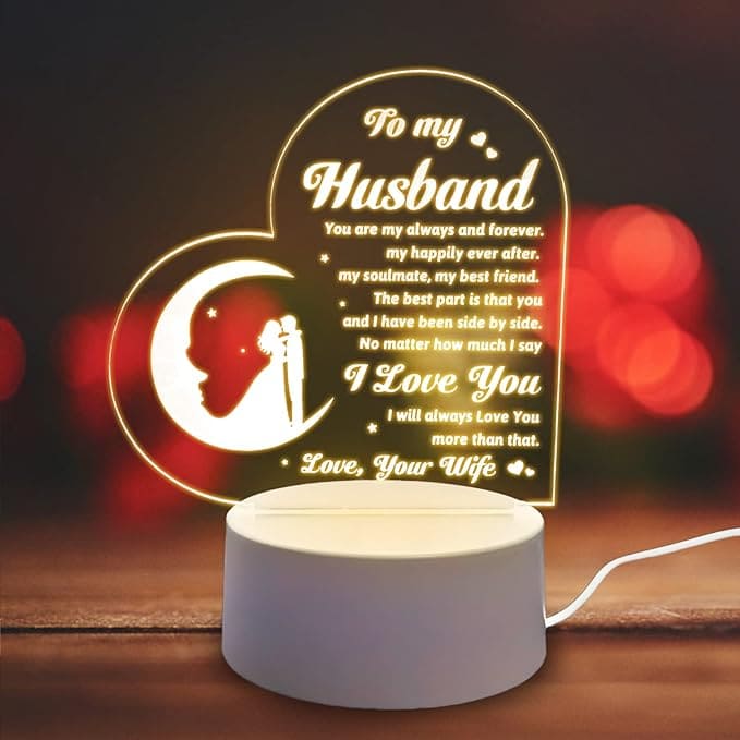 Heart Shaped Acrilic Desk Lamp For Husband With Plastic Base & Switch Control - Charged By USB - B0BKQ8S1PF