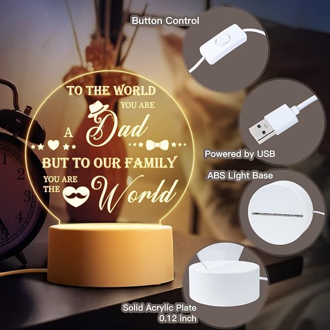 Circular Shaped Acrilic Desk Lamp For Fathers With Plastic Base & Switch Control - Charged By USB - B09XM92ZPN