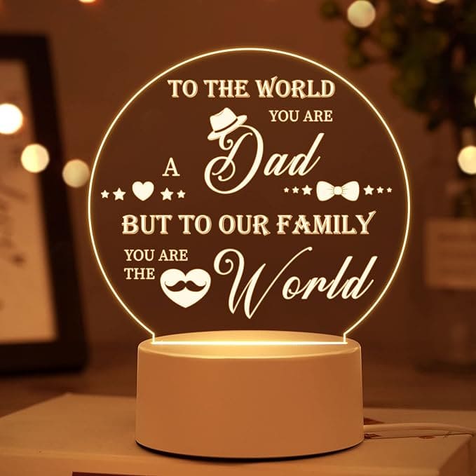 Circular Shaped Acrilic Desk Lamp For Fathers With Plastic Base & Switch Control - Charged By USB - B09XM92ZPN