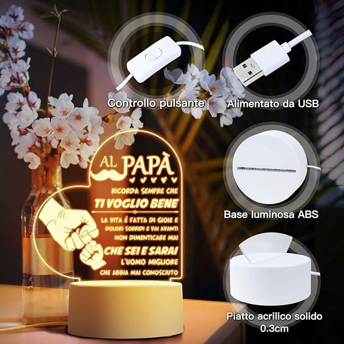 Heart Shaped Acrilic Desk Lamp Engraved With French Phrases For Fathers With Plastic Base & Switch Control - Charged By USB - B0BMTJQQLD