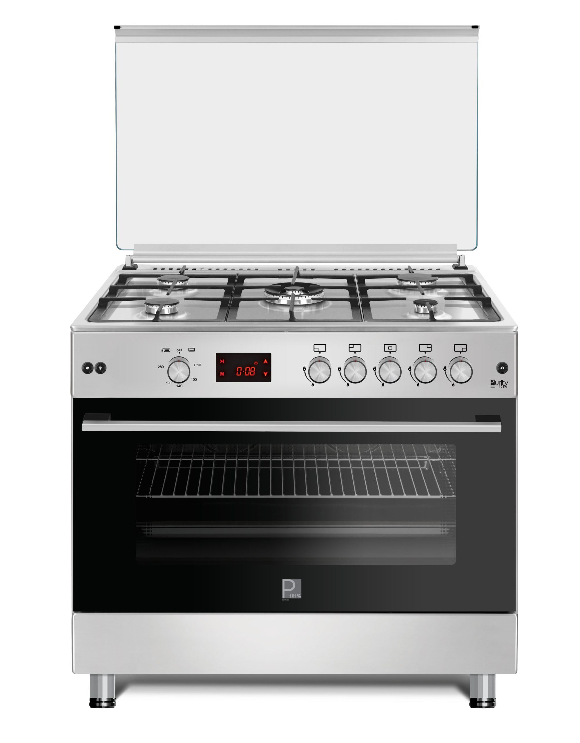 Purity Free Stand Cooker - Silver - 90 cm - 5 Burnenrs - 120 Liter - Purity - FRGG9050