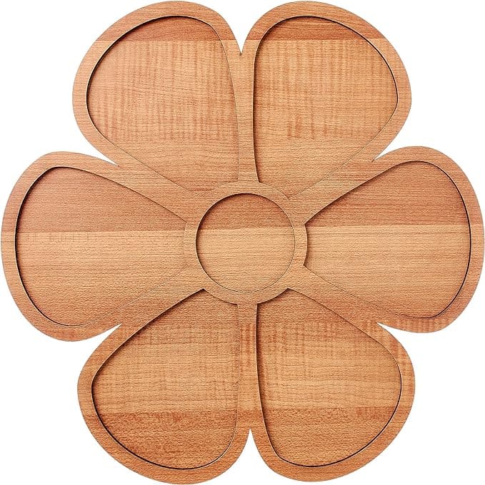 Wooden Rectangular Serving Tray Flower Shape 42 Cm - B09K5NGYG2