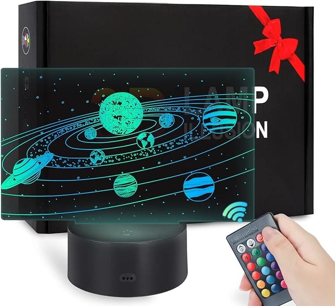 Solar System 3D Illusion LED Lamp With Plastic Base & Remote Control & 16 Changing Colors - Charged By USB Or Batteries - B09WDSZKMR