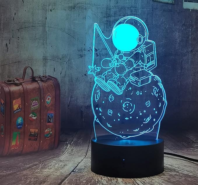 Astronaut Acrilic Tabe Lamp 7 Colors Change With Remote Control - Charged by USB Or Batteries - B09D7F2JBM