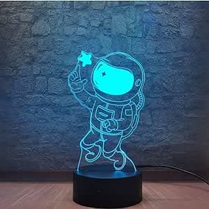 مصباح مكتب اكريليك لرائد فضاء 7 الوان مختلفة مع ريموت تحكم عن بعد و وصلة USB - B09C637JND