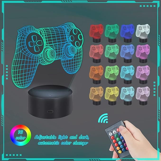 Playstation Controller Shaped Acrilic Desk Lamp With Plastic Base & Remote Control & 16 Changing Colors - Charged By USB Or Batteries - B09WDSXCP5