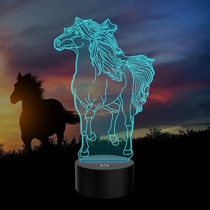 Horse Shaped Acrilic Desk Lamp With Plastic Base & 7 Changing Colors - Charged By USB - B098JD5M64